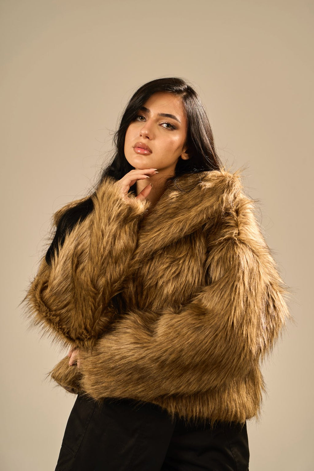 Faux Fur Coat - Taupe