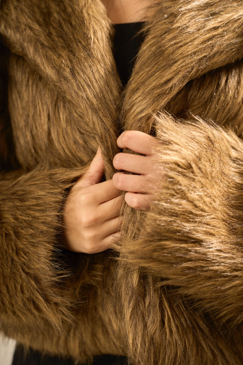 Faux Fur Coat - Taupe