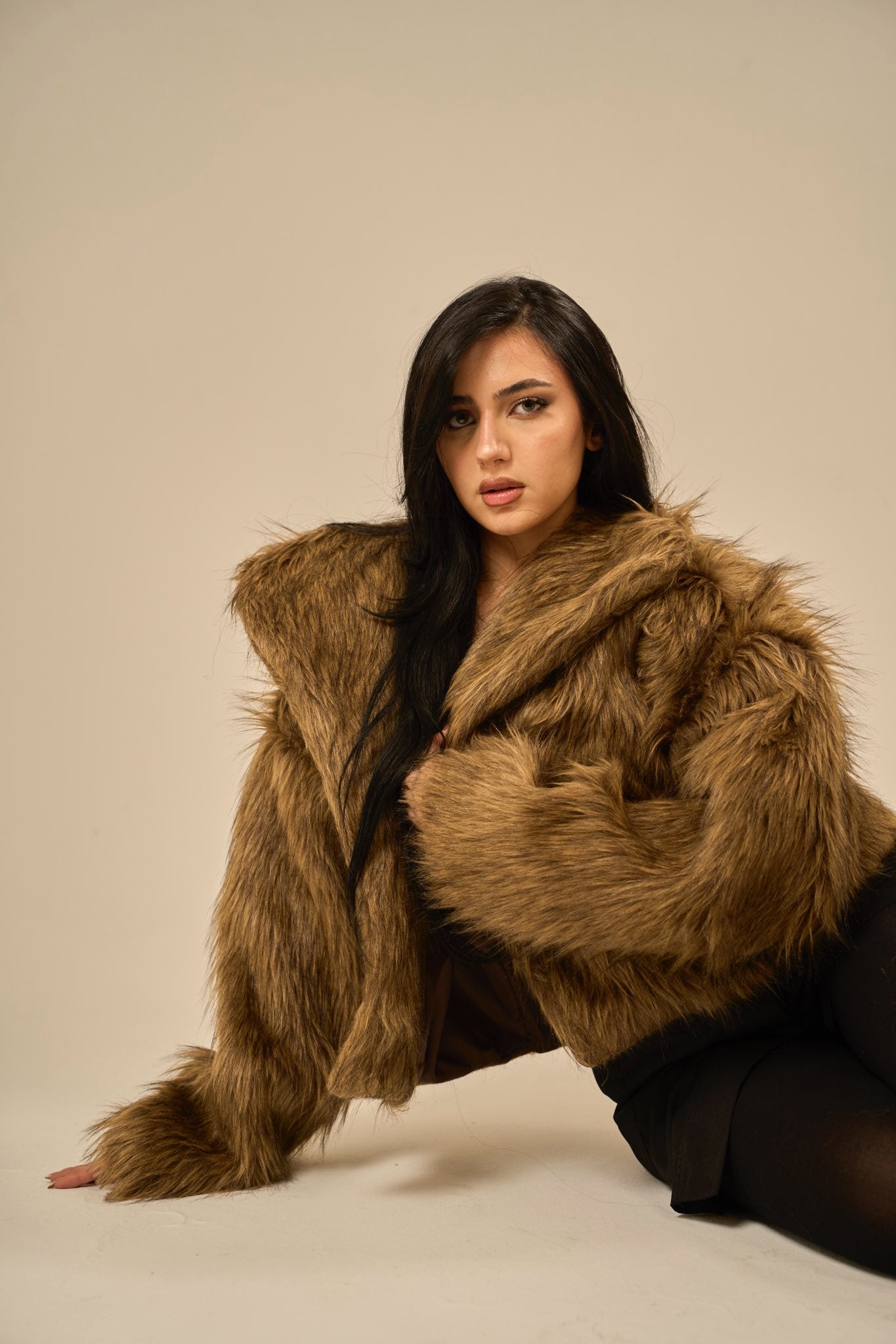 Faux Fur Coat - Taupe